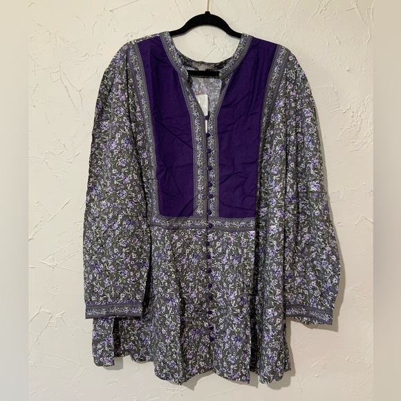 NWT Sz 3X 30/32W Woman Within Plus Tunic Shirt Top Purple Cottagecore Boho - Picture 2 of 12